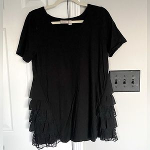 LOGO Black T Shirt with Side Lace Details, Size M